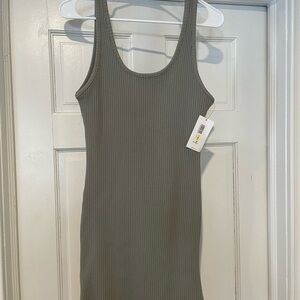 Sleeveless Ribbed Dress - Olive Green
